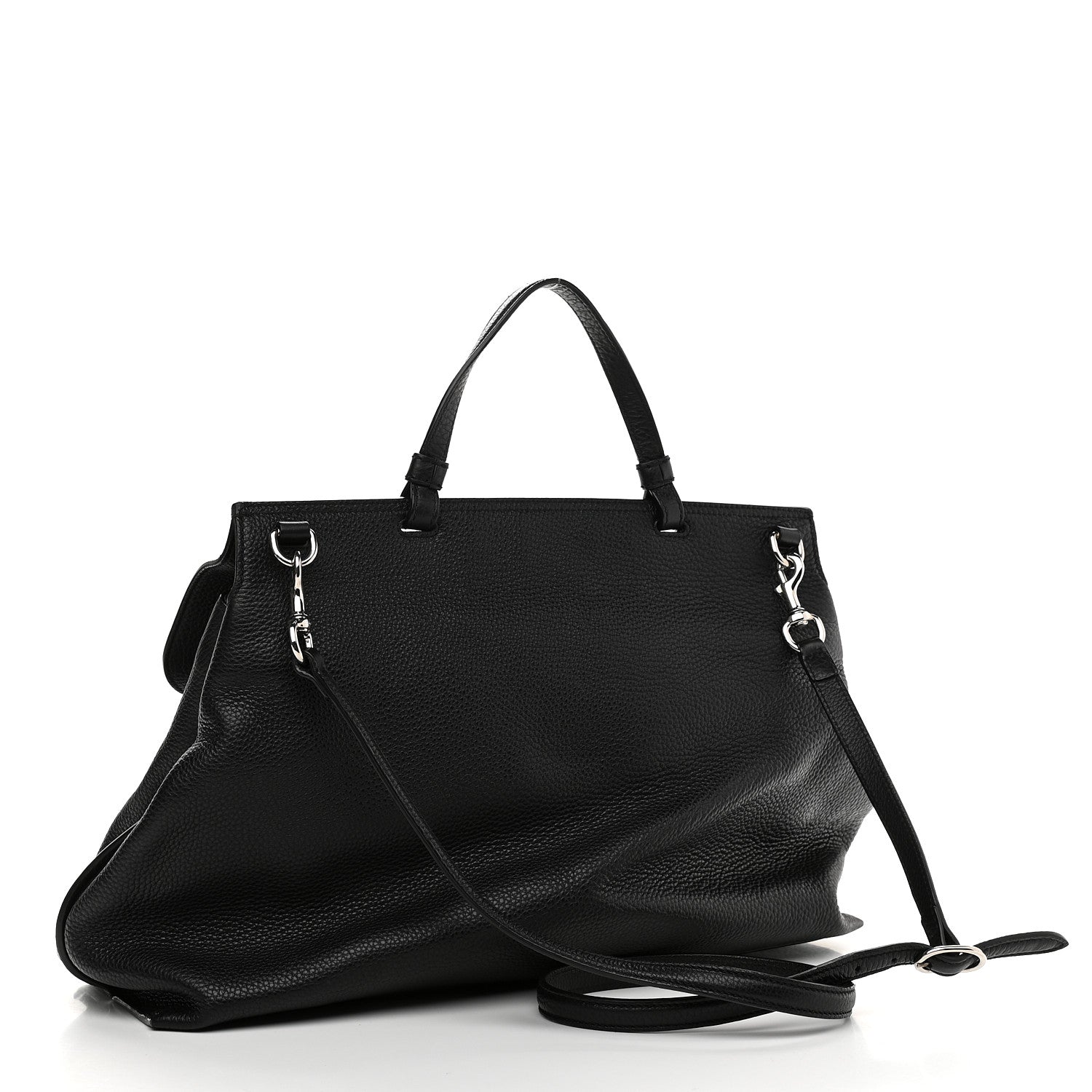 Gucci Pebbled Calfskin Large Bamboo Daily Top Handle Bag Black 3 of 9
