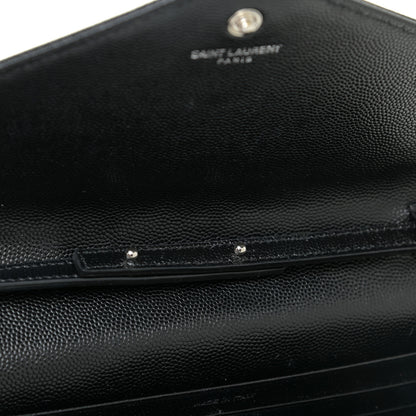 Saint Laurent Grain De Poudre Matelasse Chevron Monogram Chain Wallet Black 14 of 17