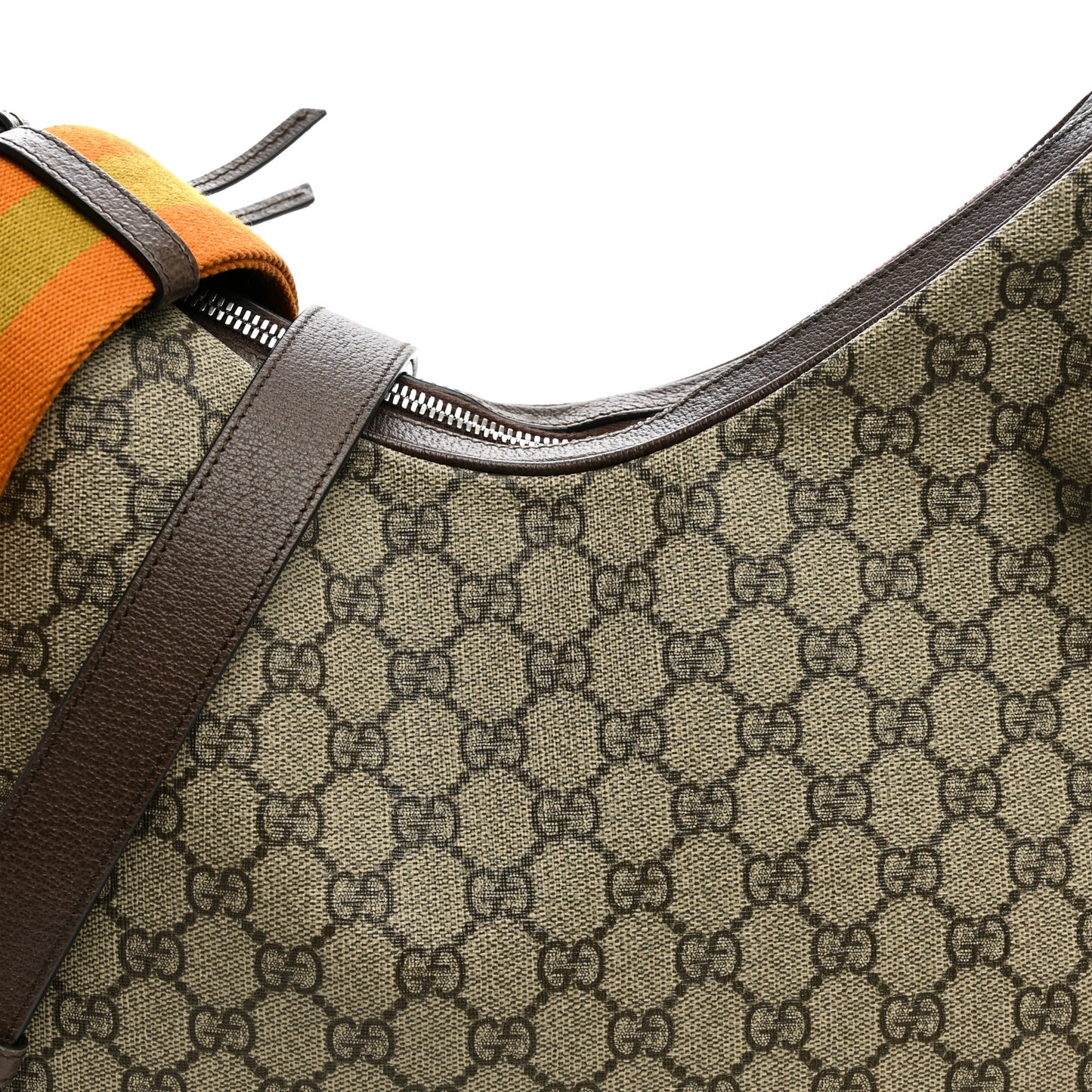 GG Supreme Monogram Textured Calfskin Web Large Attache Shoulder Bag Beige Ebony New Acero