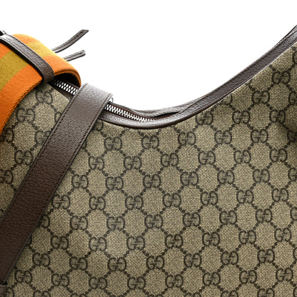 Gucci GG Supreme Monogram Textured Calfskin Web Large Attache Shoulder Bag Beige Ebony New Acero 8 of 11
