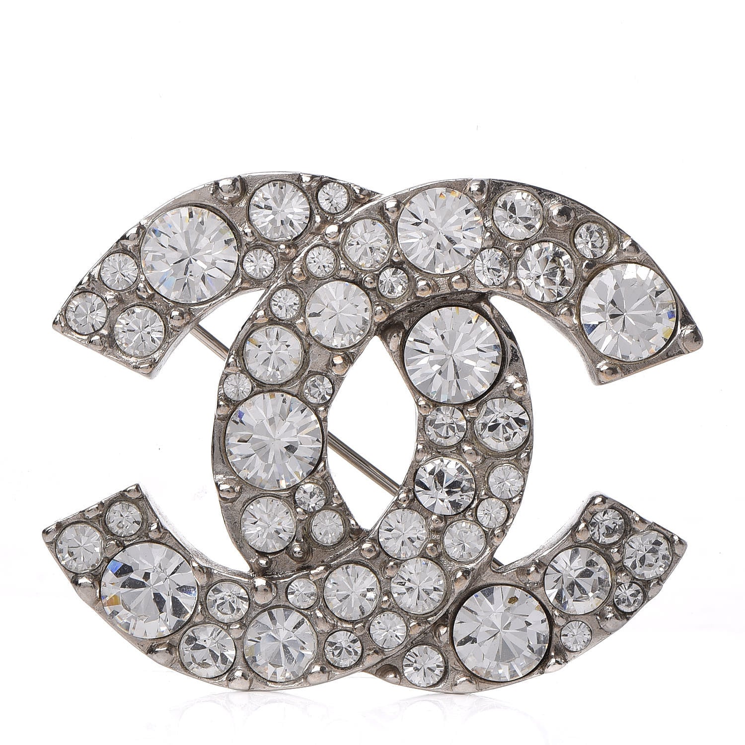 Chanel Crystal Large CC Brooch Silver 1 of 4