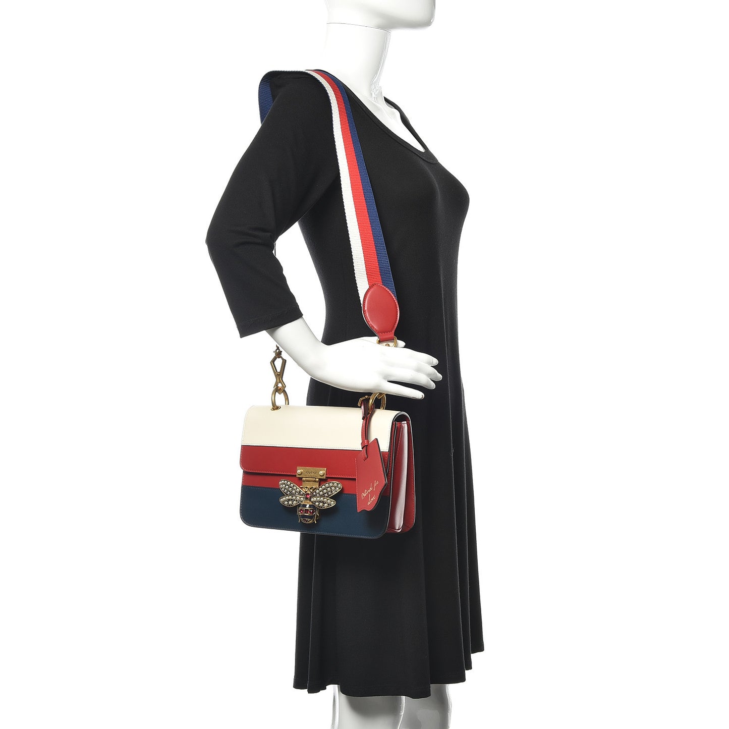 Calfskin Sylvie Web Queen Margaret Shoulder Bag Blue Agata Hibiscus Red Mystic White