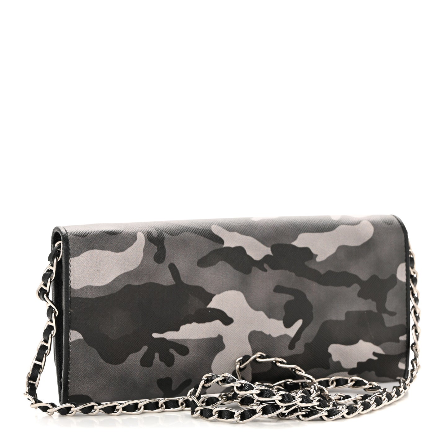 Saffiano Print Metal Oro Chain Wallet Marmo Dis Camouflage