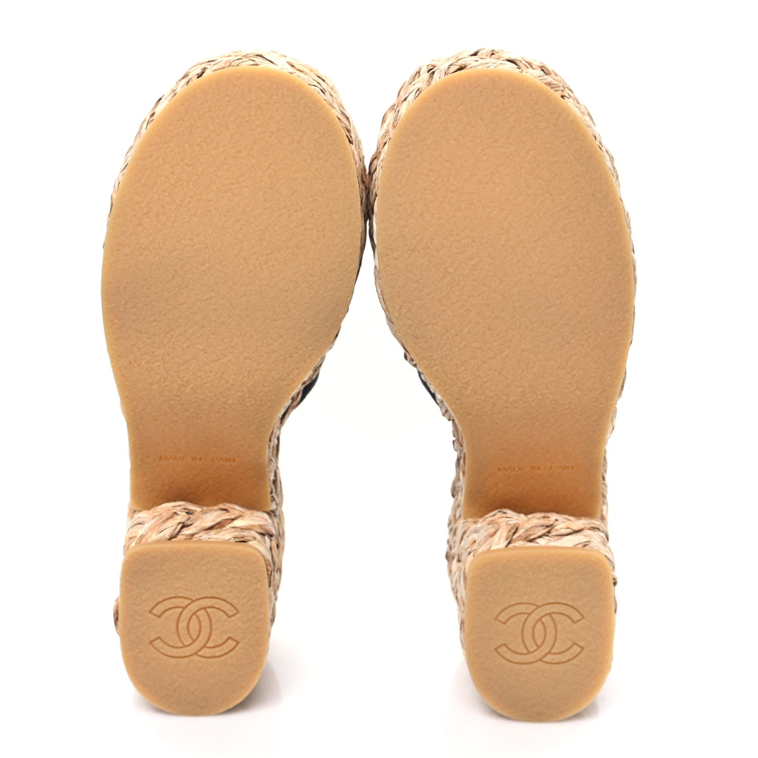 Chanel Canvas Raffia Wedge Sandals 38 Black 5 of 9