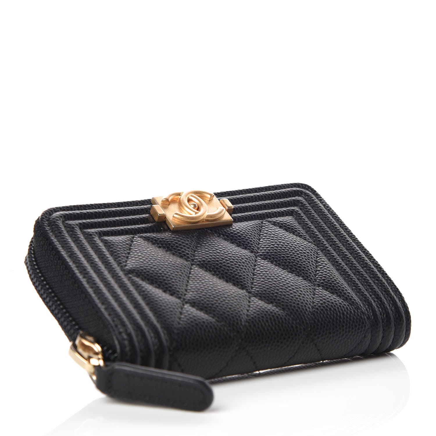Chanel Caviar Quilted Boy Zip Around Coin Purse Wallet Black 4 of 8