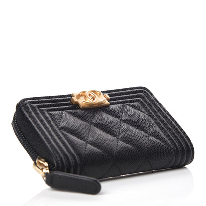 Chanel Caviar Quilted Boy Zip Around Coin Purse Wallet Black 4 of 8