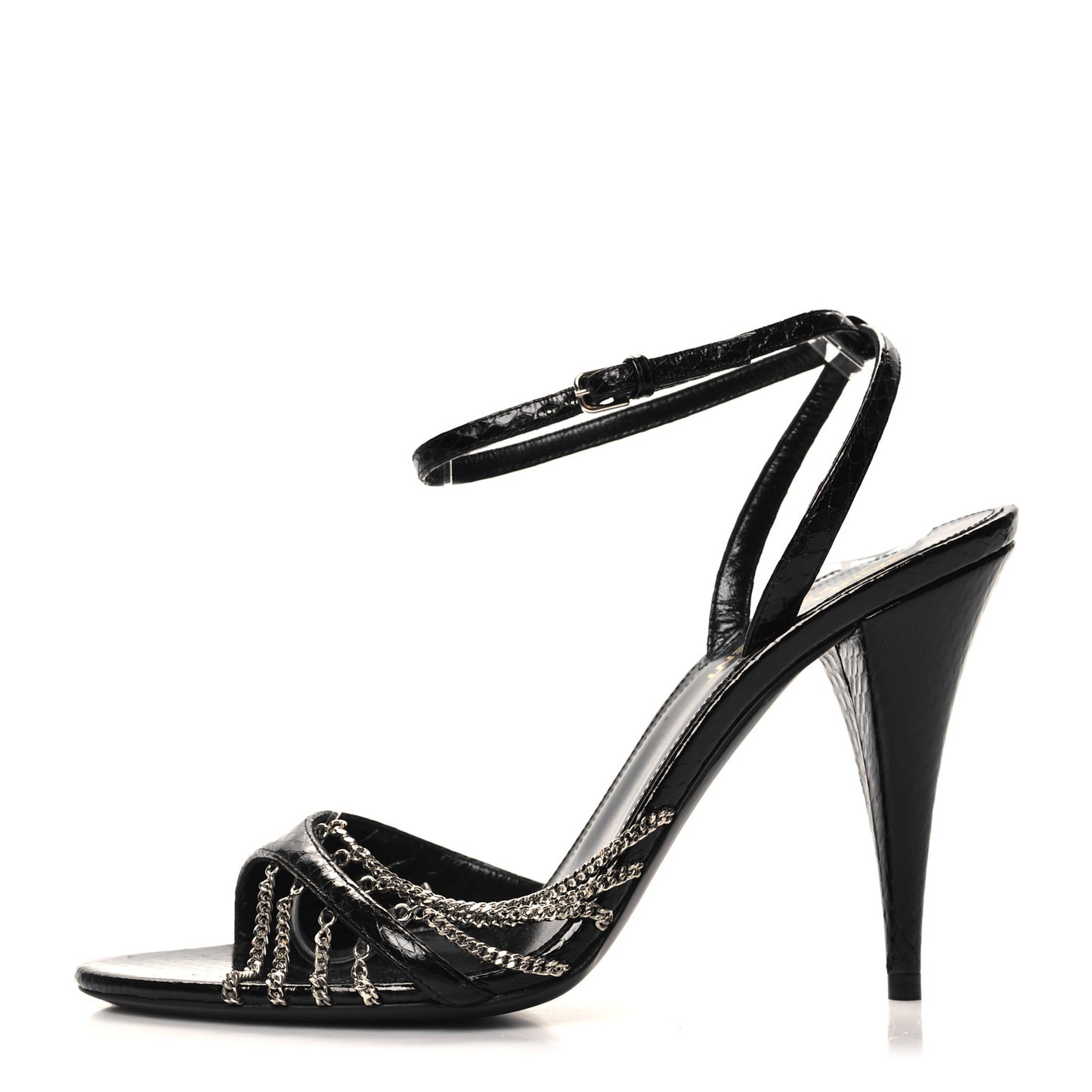 Calfskin Chain Cristal Sandals 38 Black
