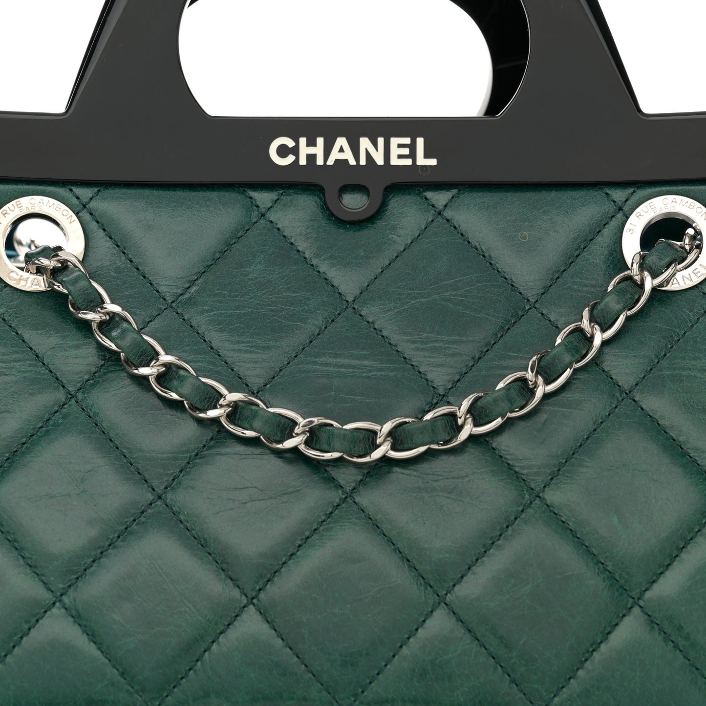 Glazed Calfskin Quilted Large CC Delivery Tote Dark Green