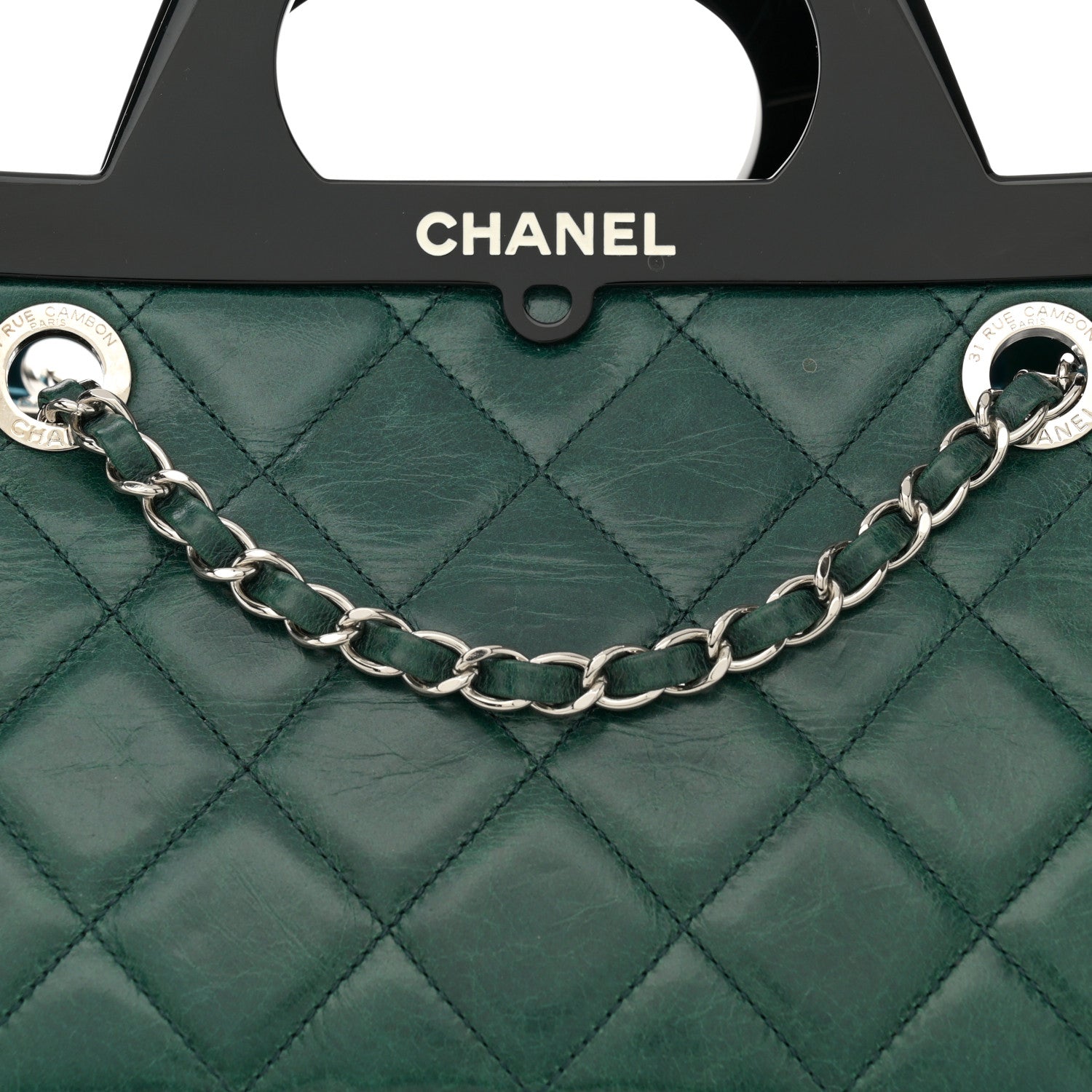 Chanel Glazed Calfskin Quilted Large CC Delivery Tote Dark Green 8 of 15
