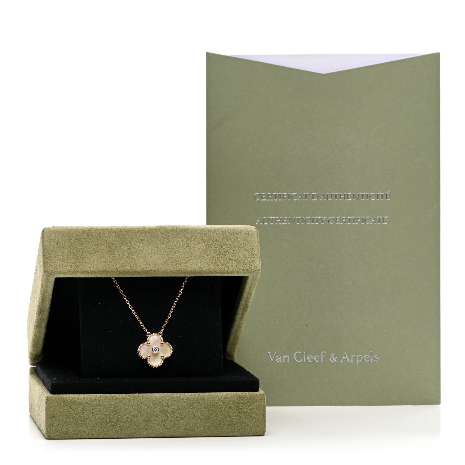 Van Cleef & Arpels 18K Yellow Gold Diamond Yellow Mother of Pearl Vintage Alhambra Pendant Necklace 6 of 6