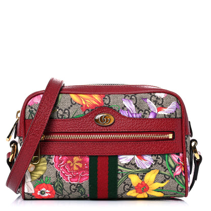 Gucci GG Supreme Monogram Flora Web Mini Ophidia Shoulder Bag Red 1 of 19