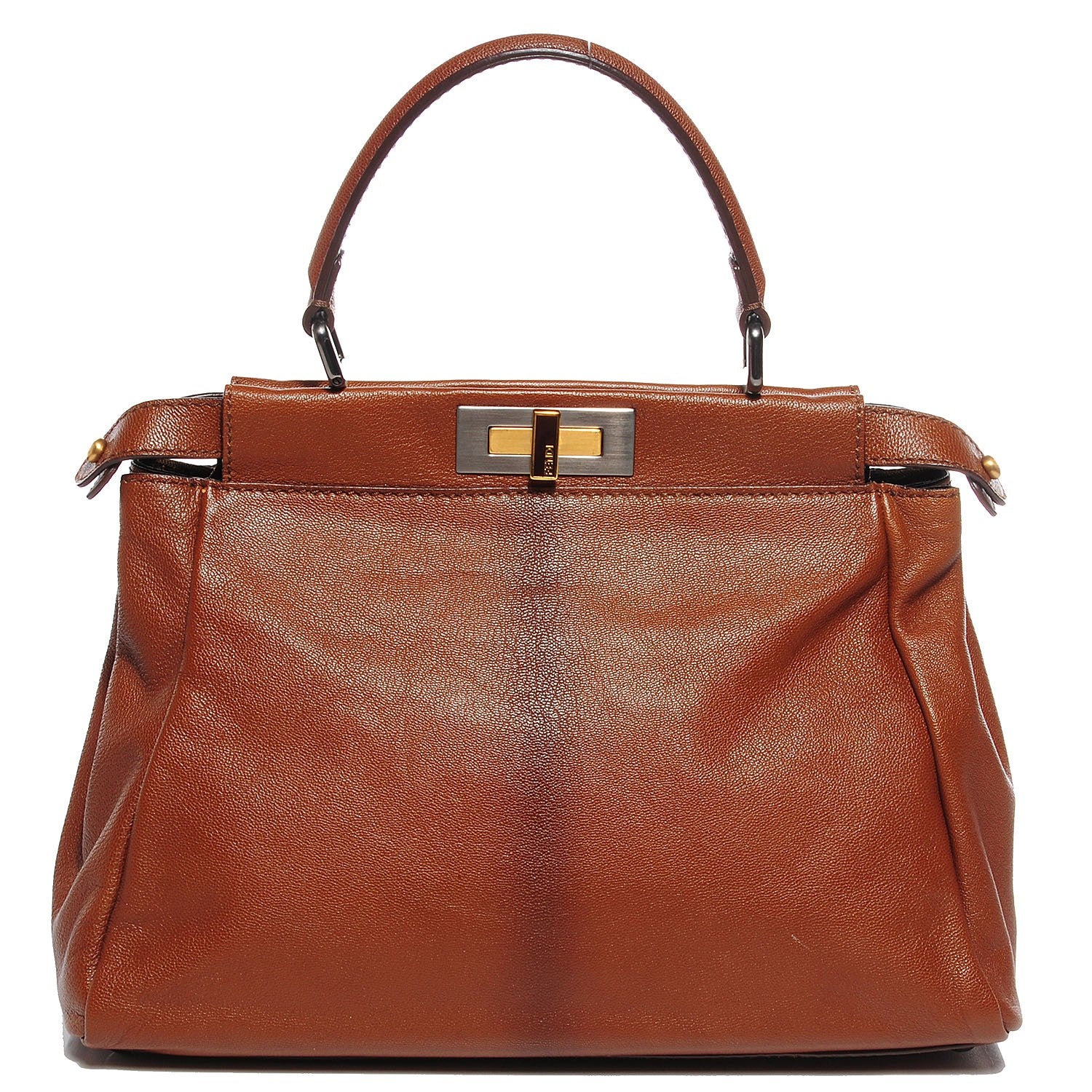 Fendi Goatskin Zucca Medium Peekaboo Iconic Satchel Cuoio Tobacco Moro 1 of 9
