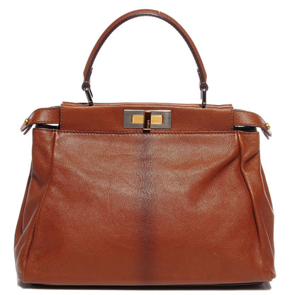 Fendi Goatskin Zucca Medium Peekaboo Iconic Satchel Cuoio Tobacco Moro 1 of 9