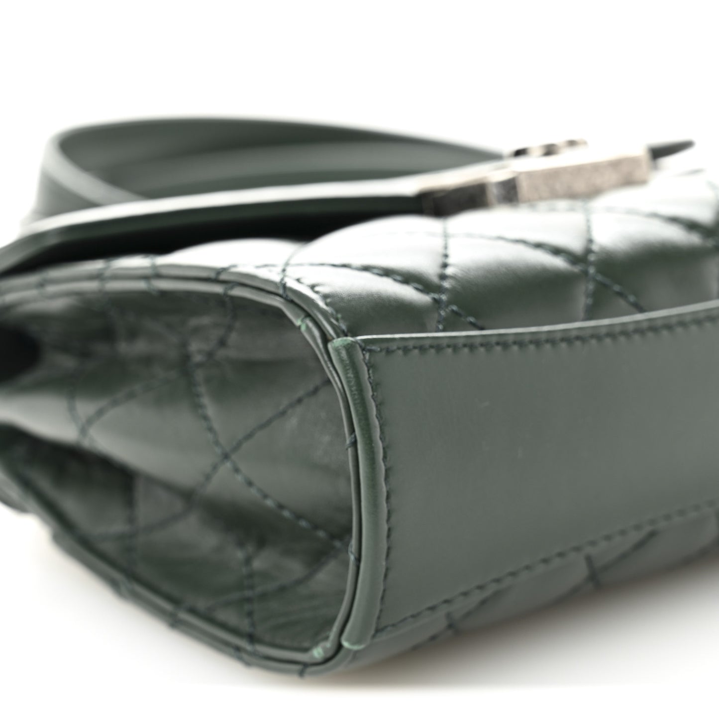 Shiny Calfskin Quilted Mad About Quilting Mini Flap Dark Green