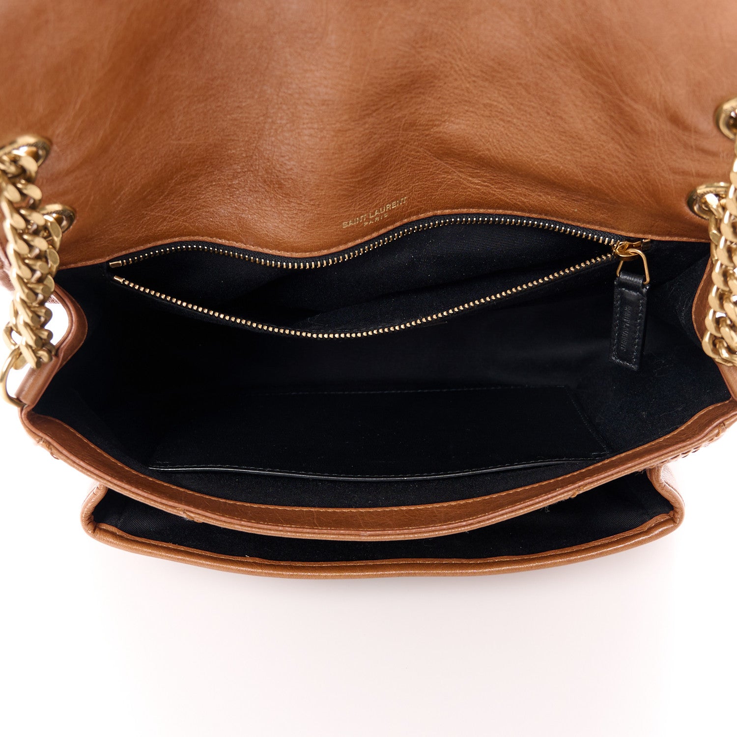 Saint Laurent Crinkled Calfskin Matelasse Monogram Medium Niki Chain Satchel Caramel 5 of 11