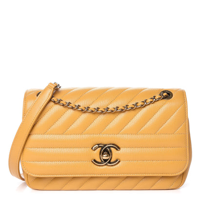 Chanel Shiny Goatskin Diagonal Quilted Small Flap Yellow 1 of 9