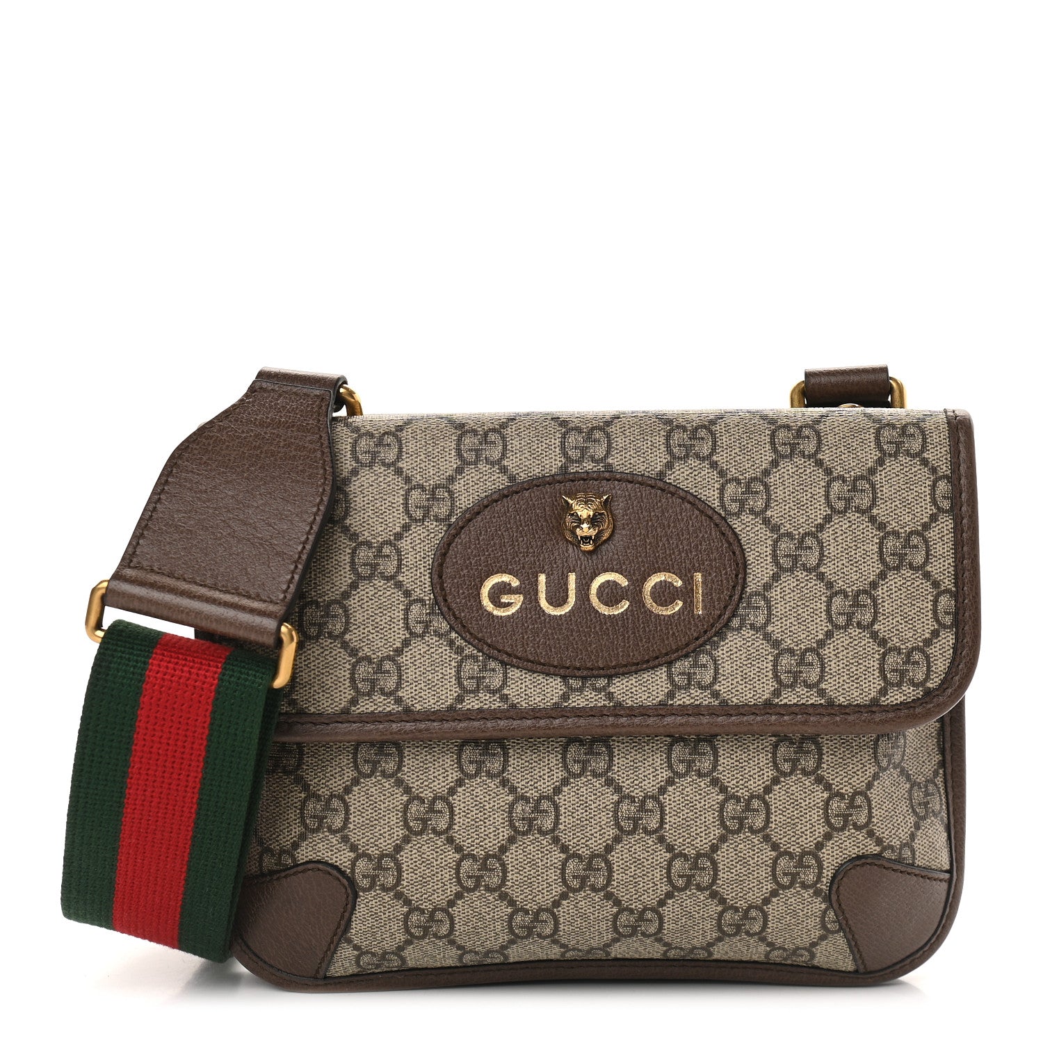 Gucci GG Supreme Monogram Web Small Neo Vintage Double Flap Messenger Bag Beige New Acero 1 of 12