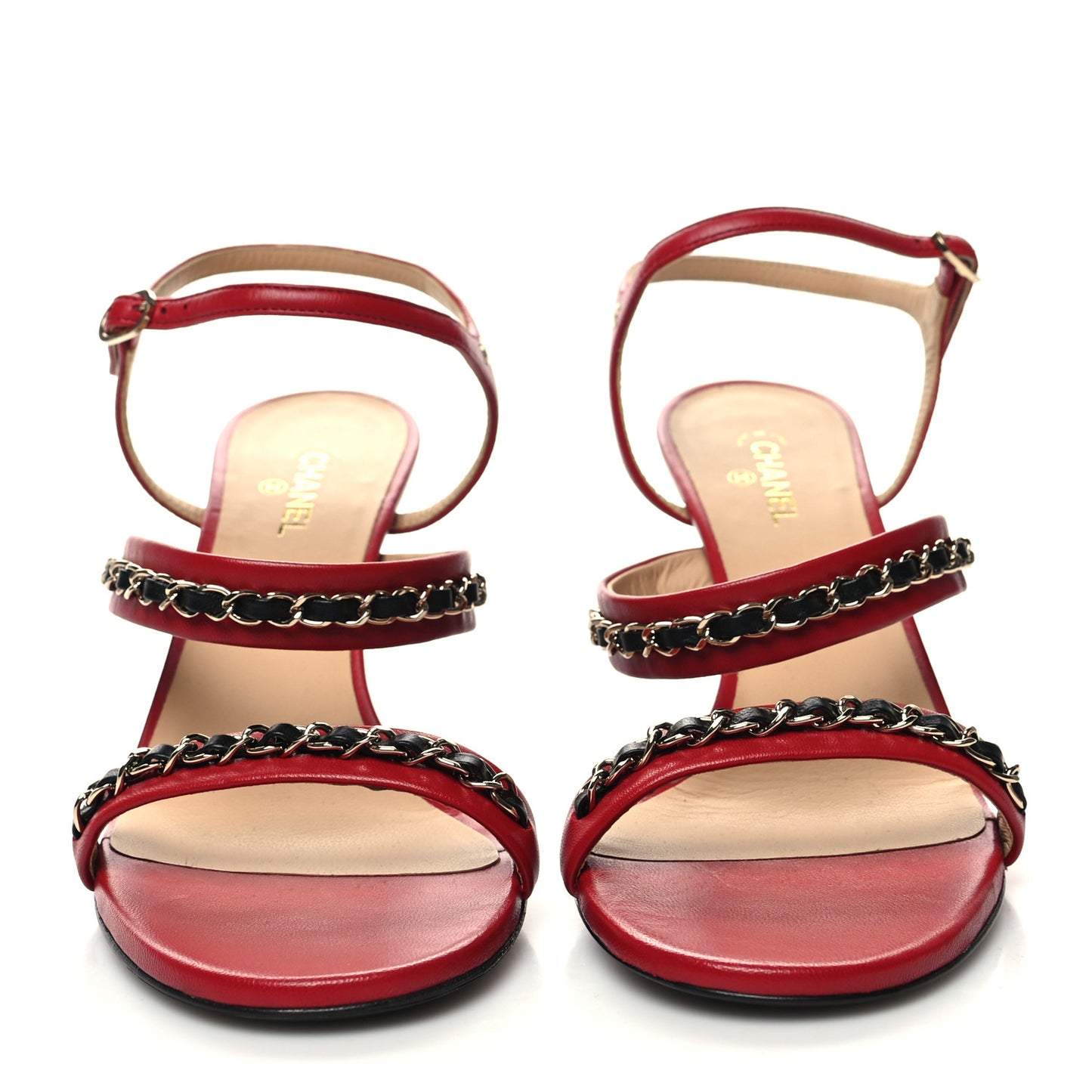 Lambskin Chain Strap Sandals 39.5 Dark Red