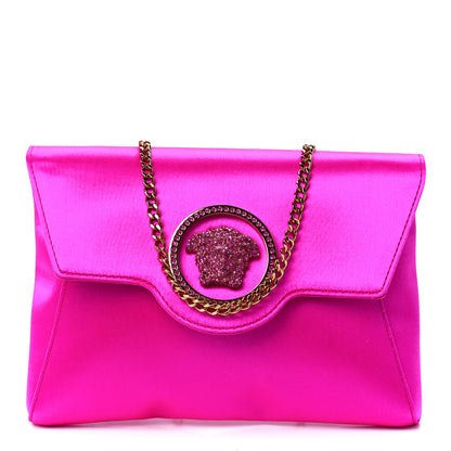 Versace Satin Crystal Embellished La Medusa Pouch On Chain Pink 1 of 11