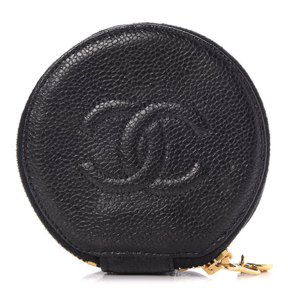 Chanel Caviar Round Jewelry Travel Case Black 1 of 6