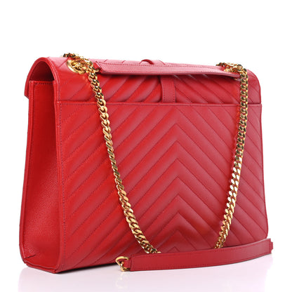 Saint Laurent Grain De Poudre Matelasse Chevron Large Monogram Satchel Lipstick Red 2 of 4