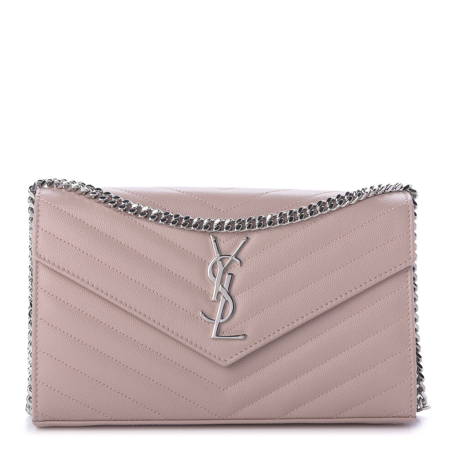 Grain De Poudre Matelasse Chevron Monogram Chain Wallet Pale Pink