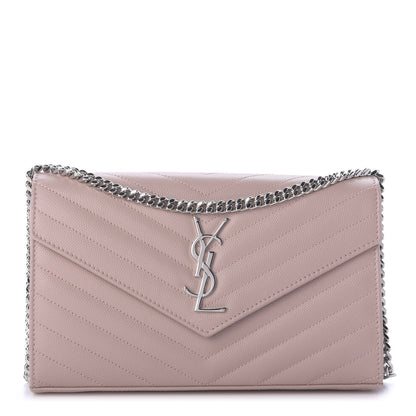 Saint Laurent Grain De Poudre Matelasse Chevron Monogram Chain Wallet Pale Pink 1 of 9