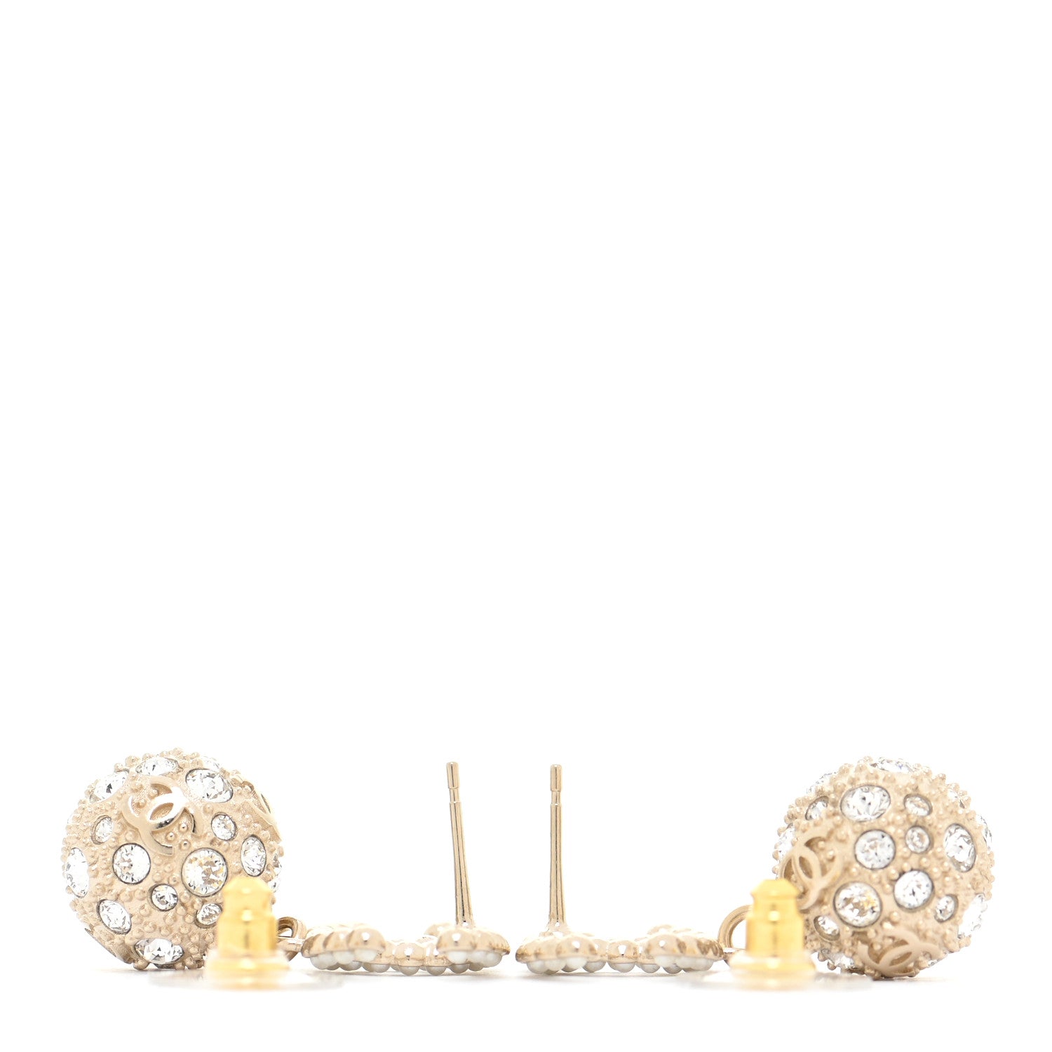 Chanel Crystal Pearl CC Drop Earrings Gold Pearly White 3 of 5