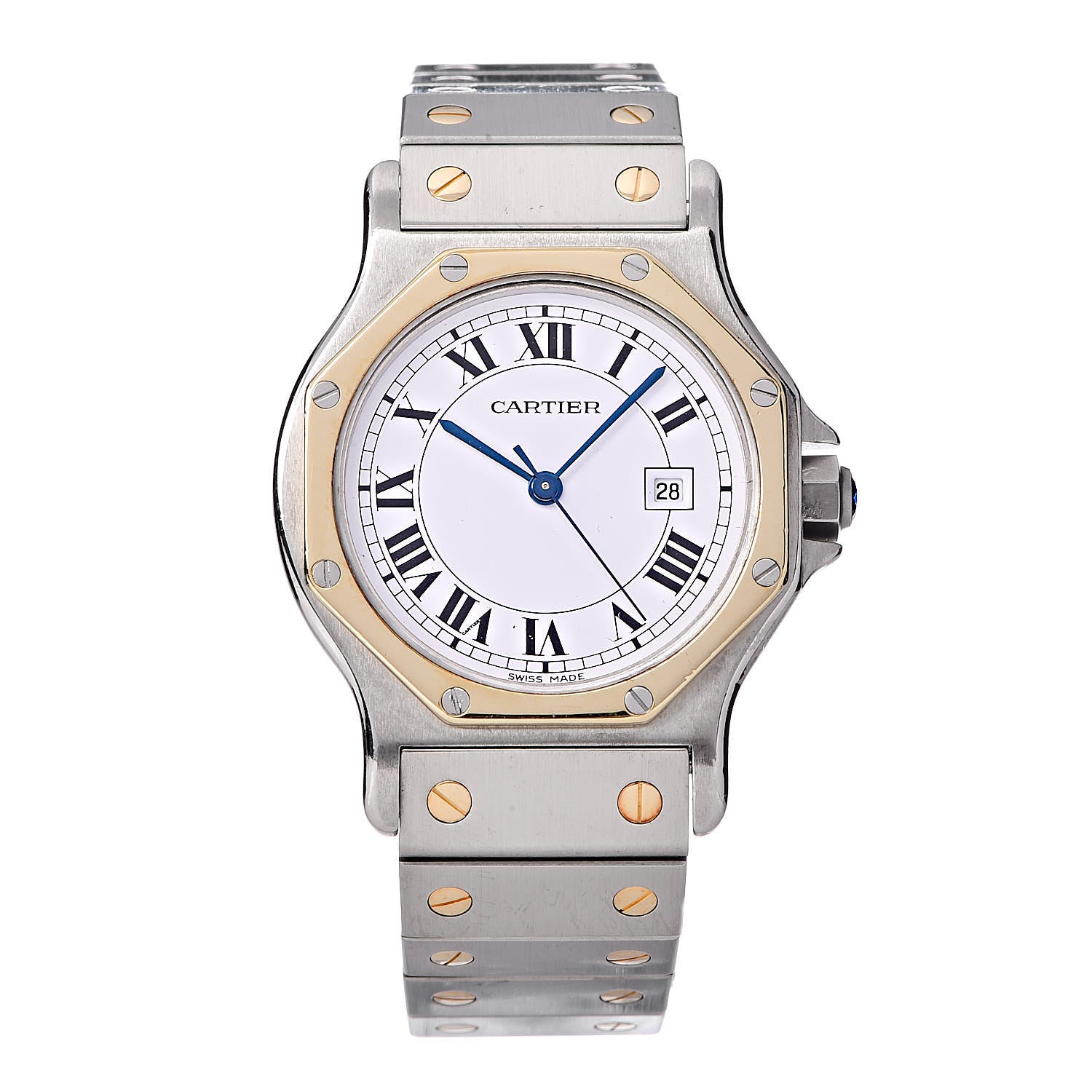 Cartier Stainless Steel 18K Yellow Gold 29mm Santos Octagon Automatic Watch 1 of 6