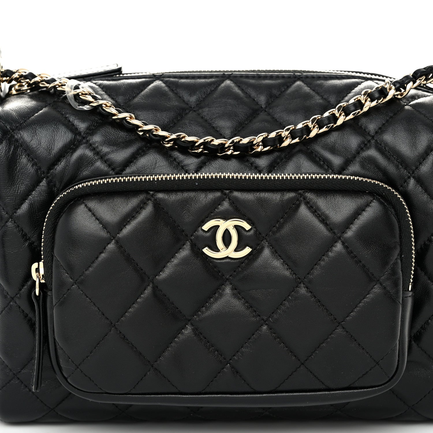Chanel Shiny Crumpled Lambskin Quilted Medium Preppy Pocket Camera Case Black 8 of 10