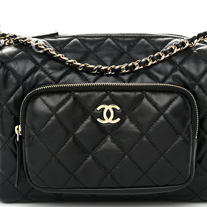 Chanel Shiny Crumpled Lambskin Quilted Medium Preppy Pocket Camera Case Black 8 of 10