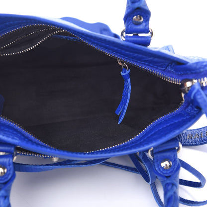 Balenciaga Agneau Classic Silver Hardware Mini City Logo Strap Bleu Electric Black 5 of 9
