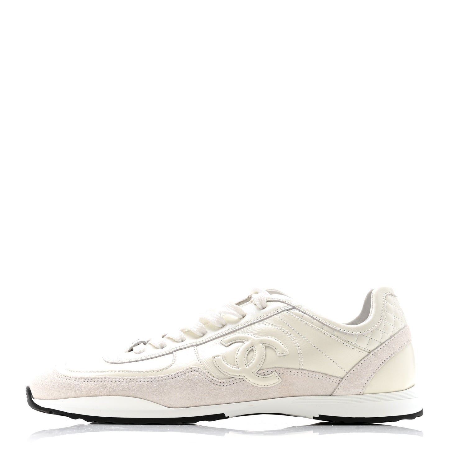 Suede Calfskin Quilted CC Sneakers 38.5 White Black