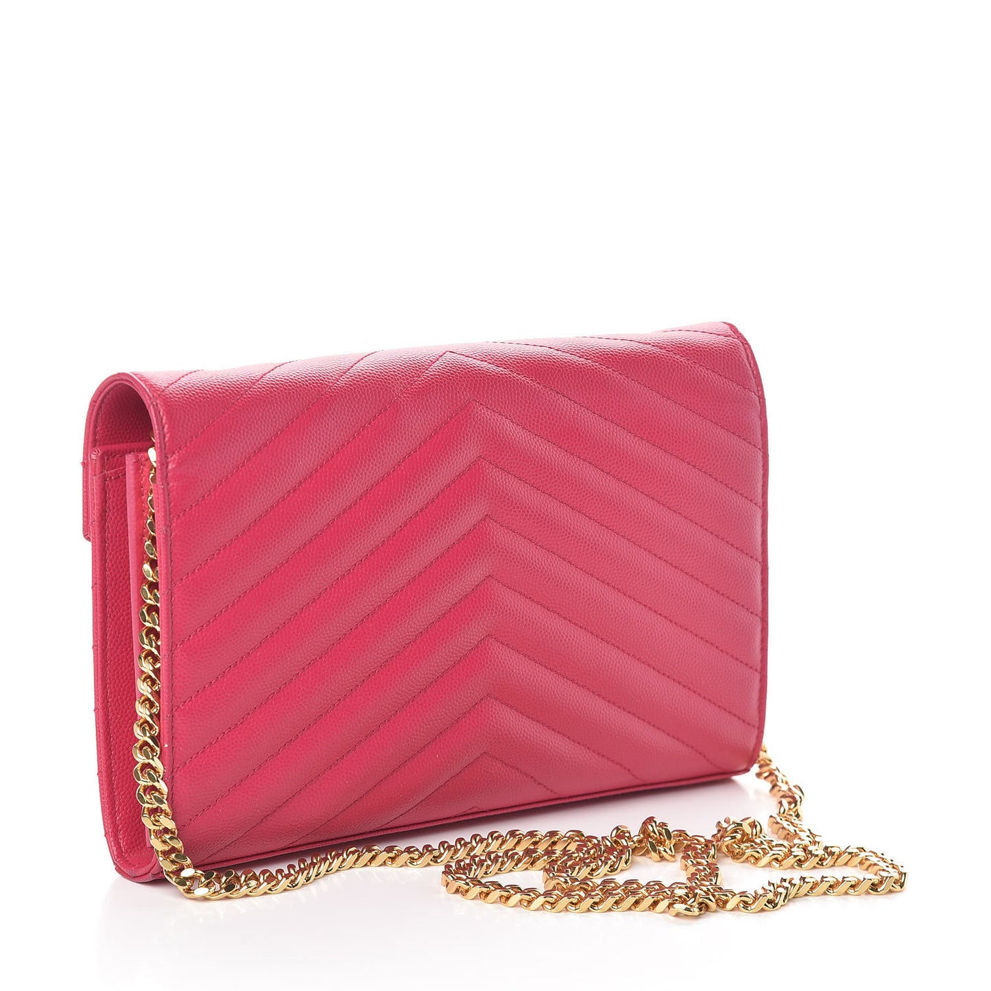 Grain De Poudre Matelasse Chevron Monogram Chain Wallet Rose Clair