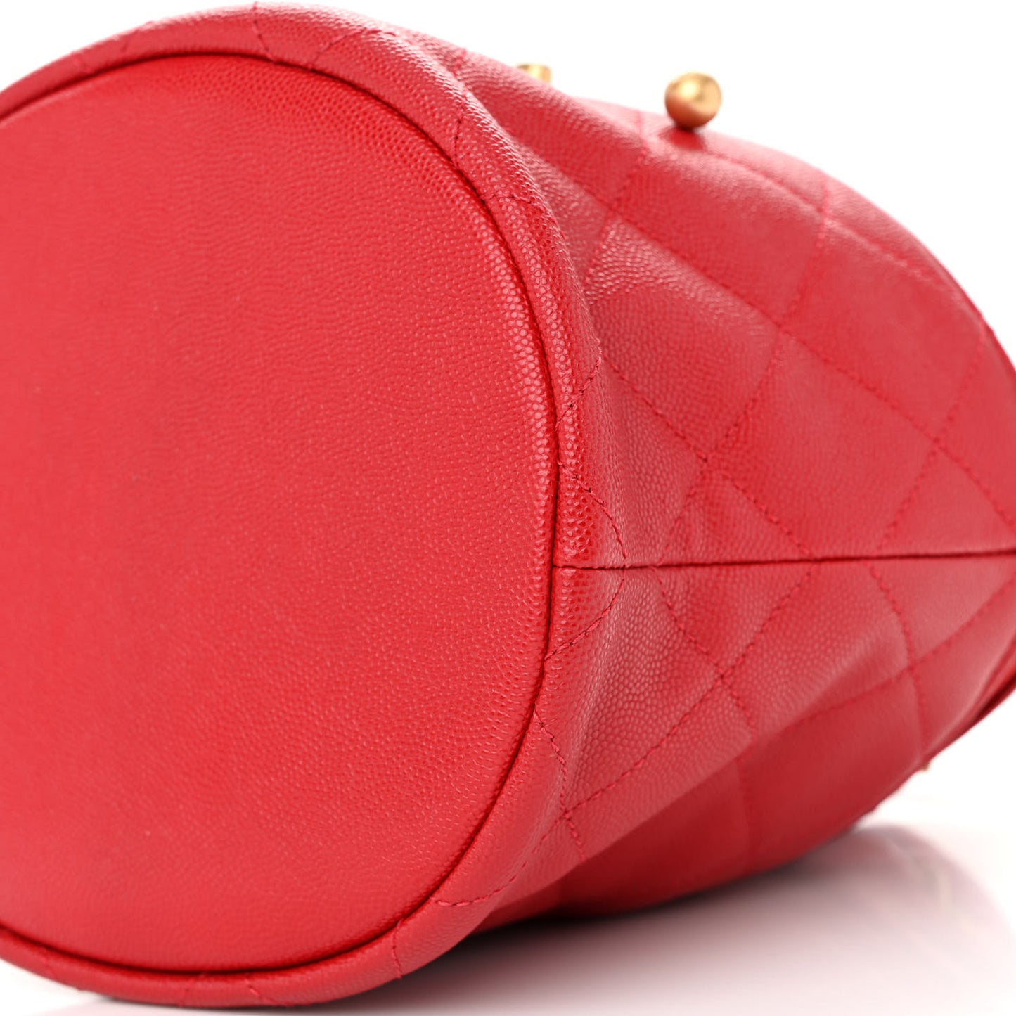 Caviar Suede Quilted Drawstring Bucket Bag Dark Red