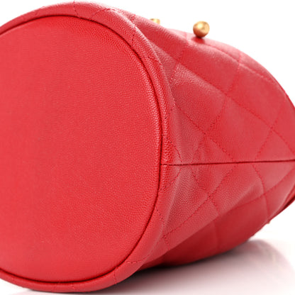 Chanel Caviar Suede Quilted Drawstring Bucket Bag Dark Red 10 of 11