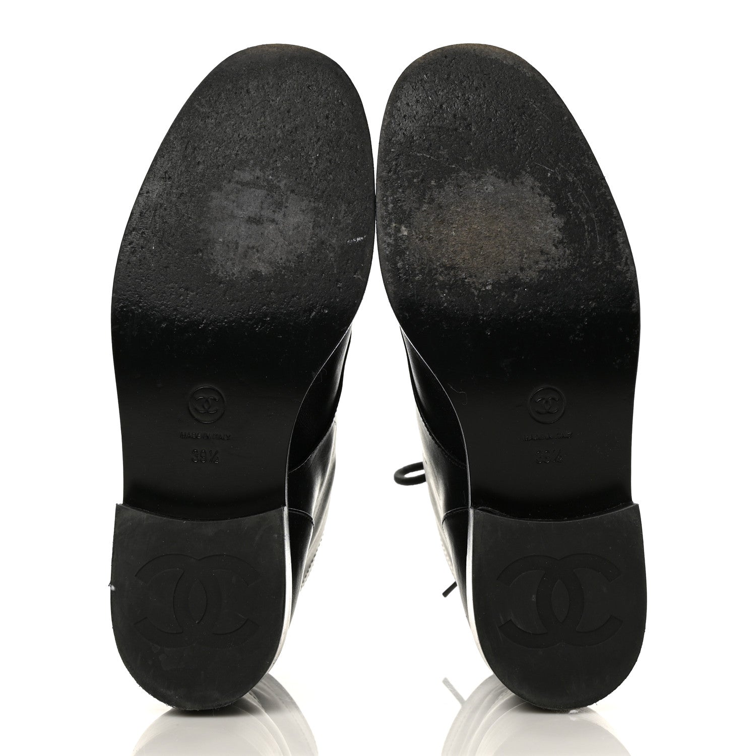 Chanel Iridescent Calfskin Patent Cap Toe Combat Boots 39.5 Black 5 of 9