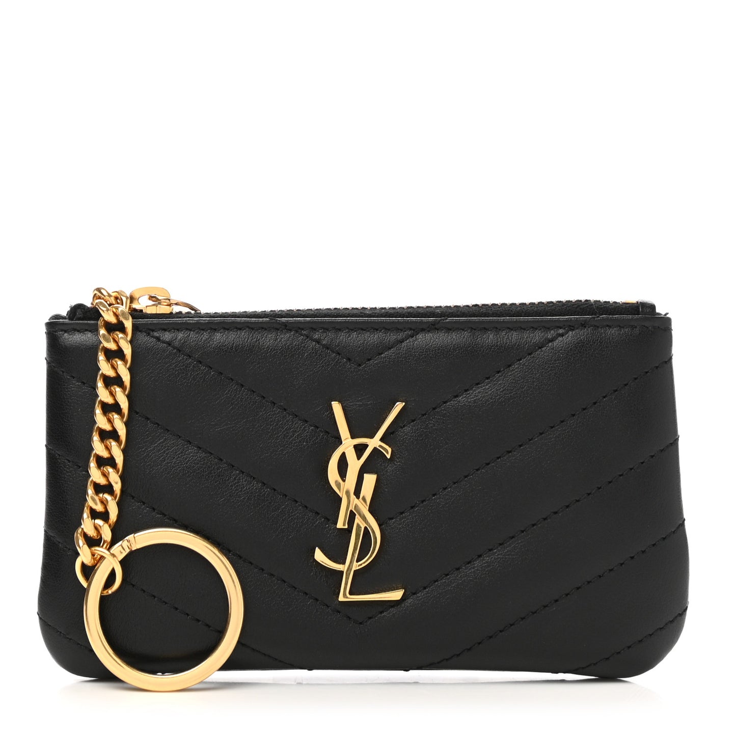 Calfskin Matelasse Monogram Key Pouch Black