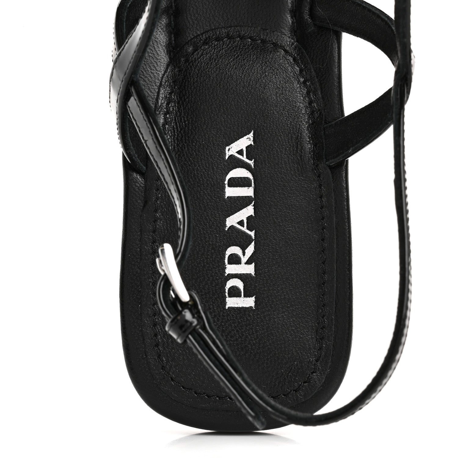 Prada Vernice Metal Triangle Logo Slingback Flat Thong Sandals 39 Black 7 of 10