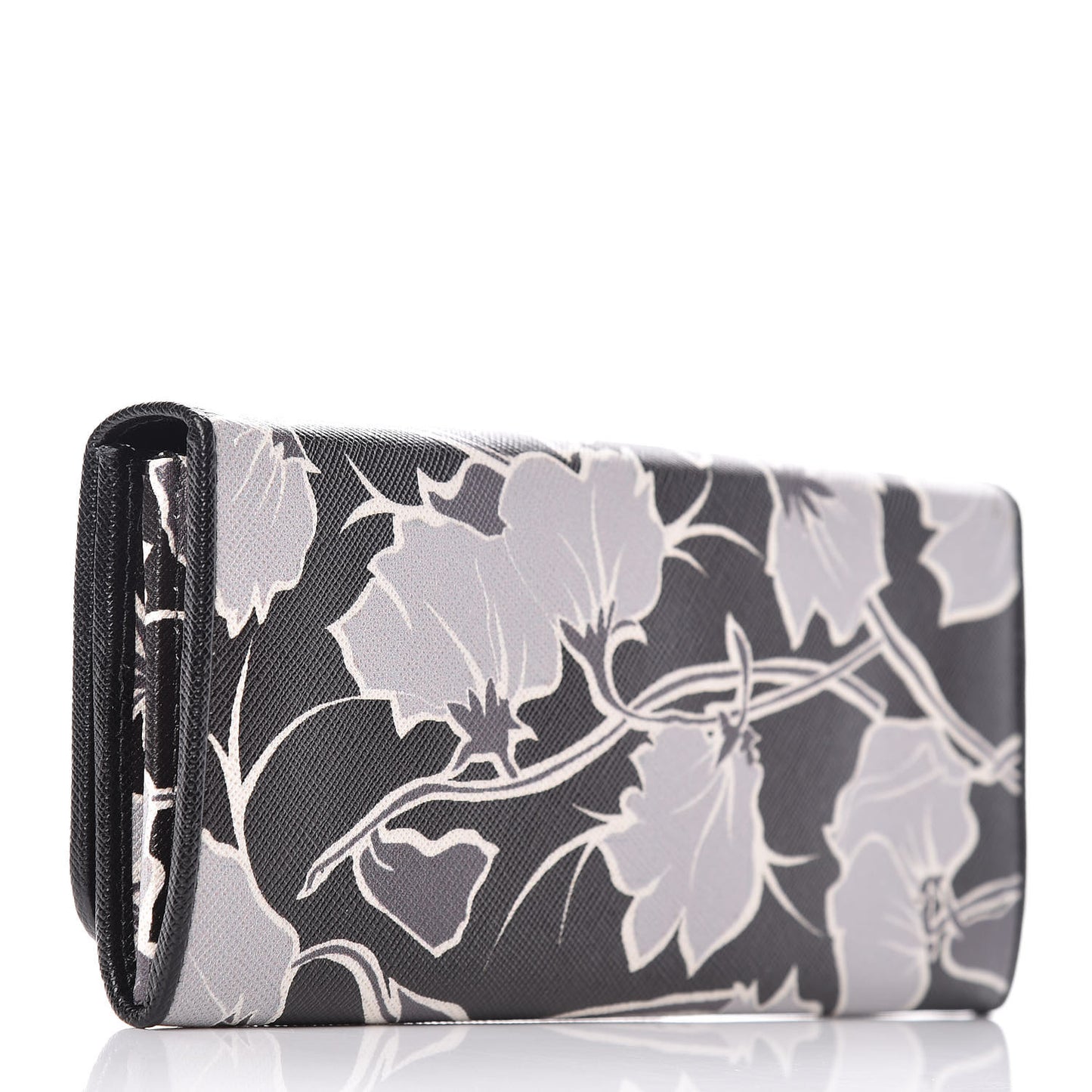 Saffiano Floral Print Continental Flap Wallet Black