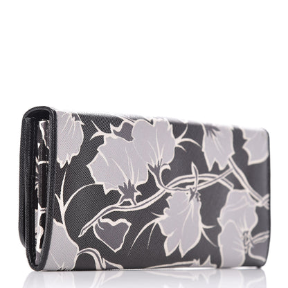 Prada Saffiano Floral Print Continental Flap Wallet Black 3 of 9