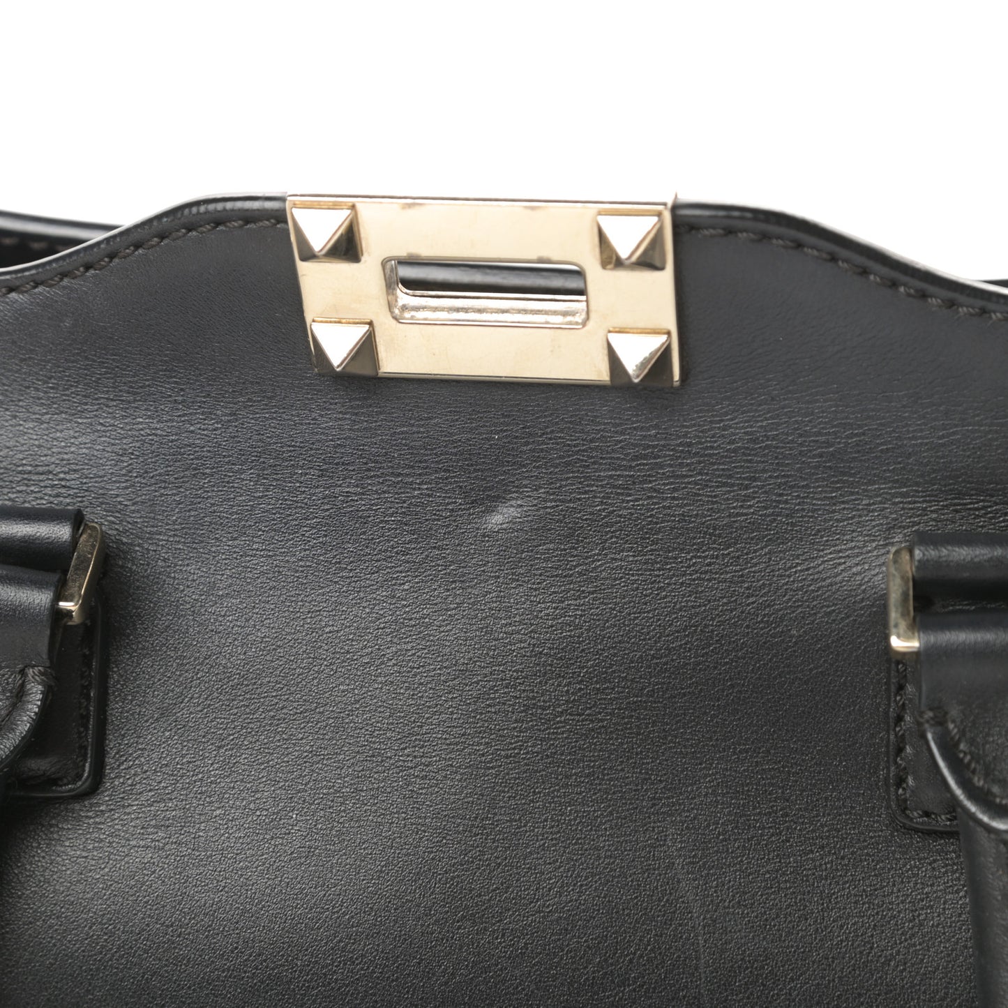 Vitello Small Rockstud Double Handle Tote Black