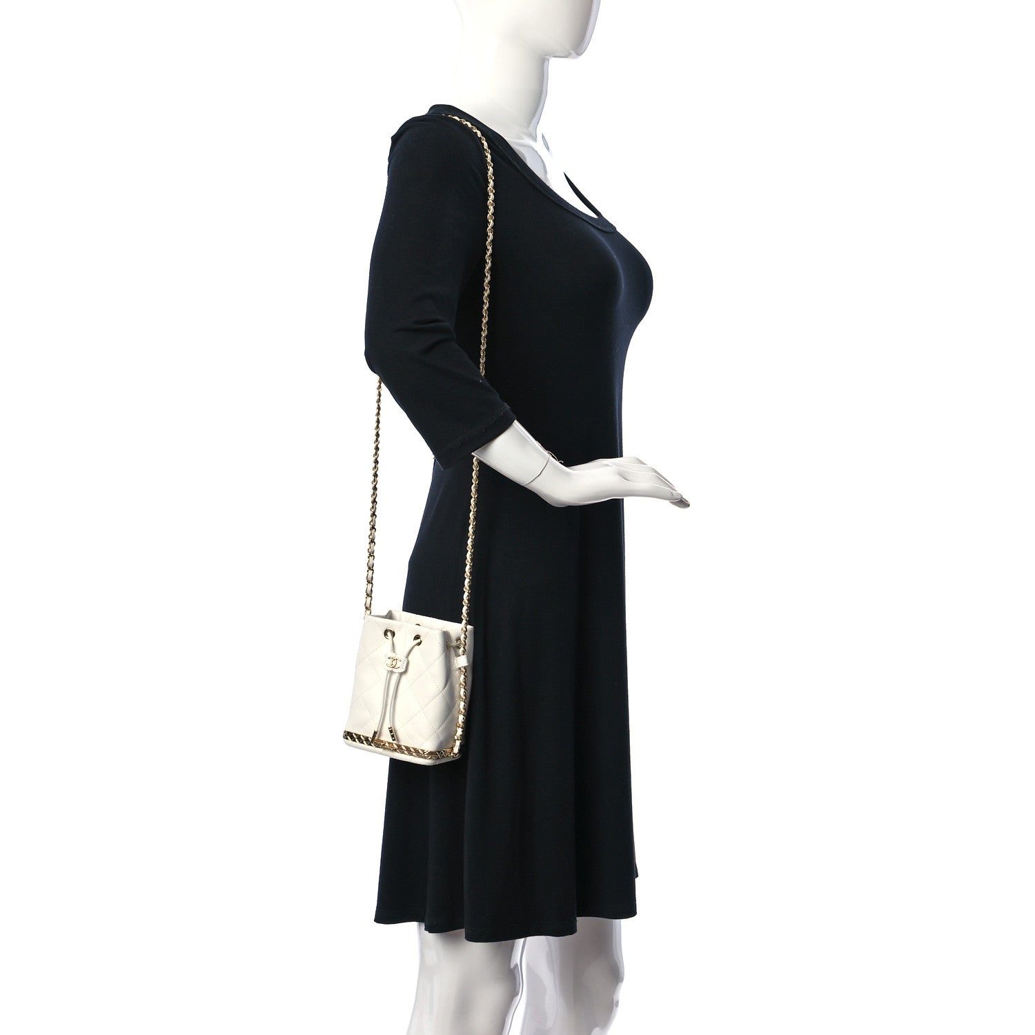 Chanel Metal Lambskin Quilted Small Chain Bucket Bag White 2 of 11