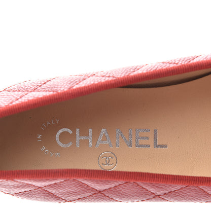 Chanel Caviar Quilted CC Cap Toe Ballerina Flats 37.5 Red 8 of 10