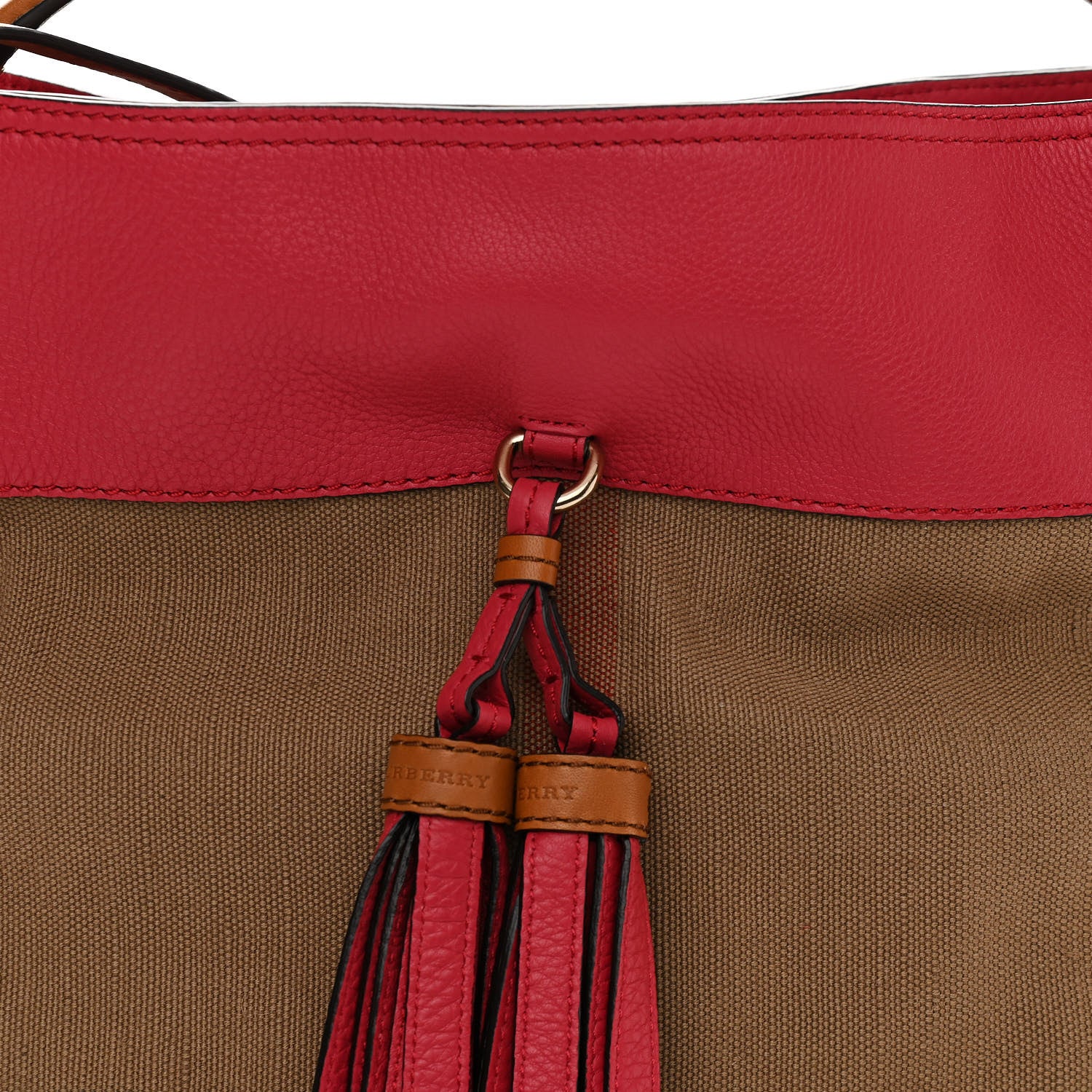 Burberry Grainy Calfskin Canvas Mega Check Medium Ashby Tassel Hobo Pink Azalea 9 of 11