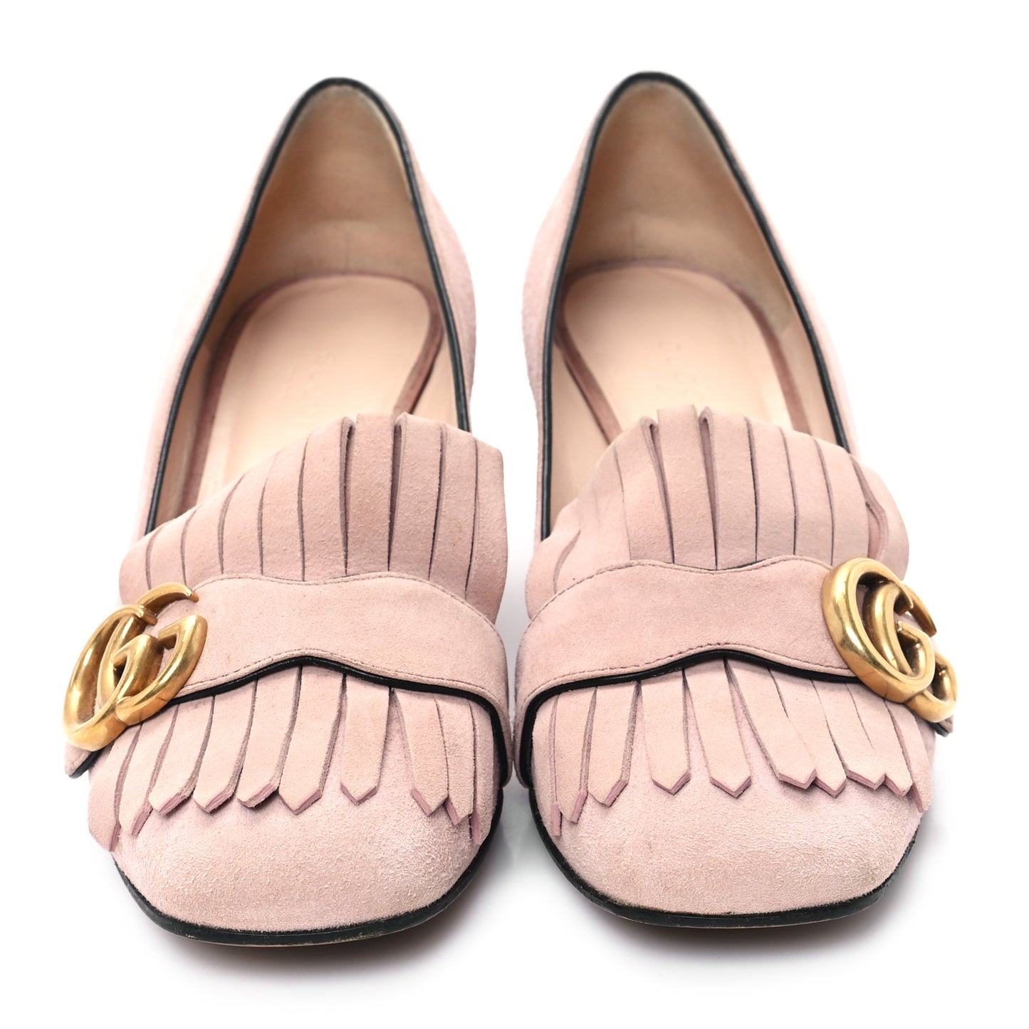 Kid Scamosciato GG Marmont Fringe 50mm Loafer Pumps 37 Crystal Pink