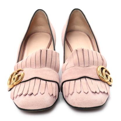 Gucci Kid Scamosciato GG Marmont Fringe 50mm Loafer Pumps 37 Crystal Pink 3 of 10
