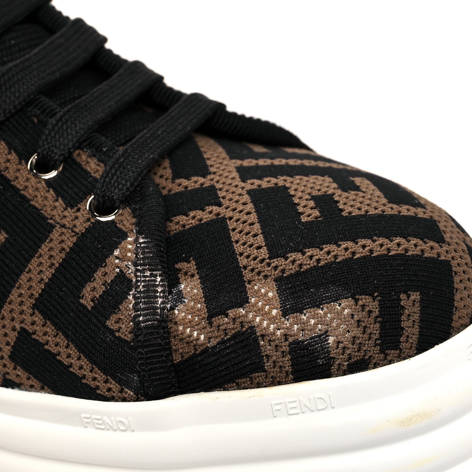 Fendi Fabric FF Micro-Perforated Rise Low Top Sneakers 40 Tobacco Black 9 of 9