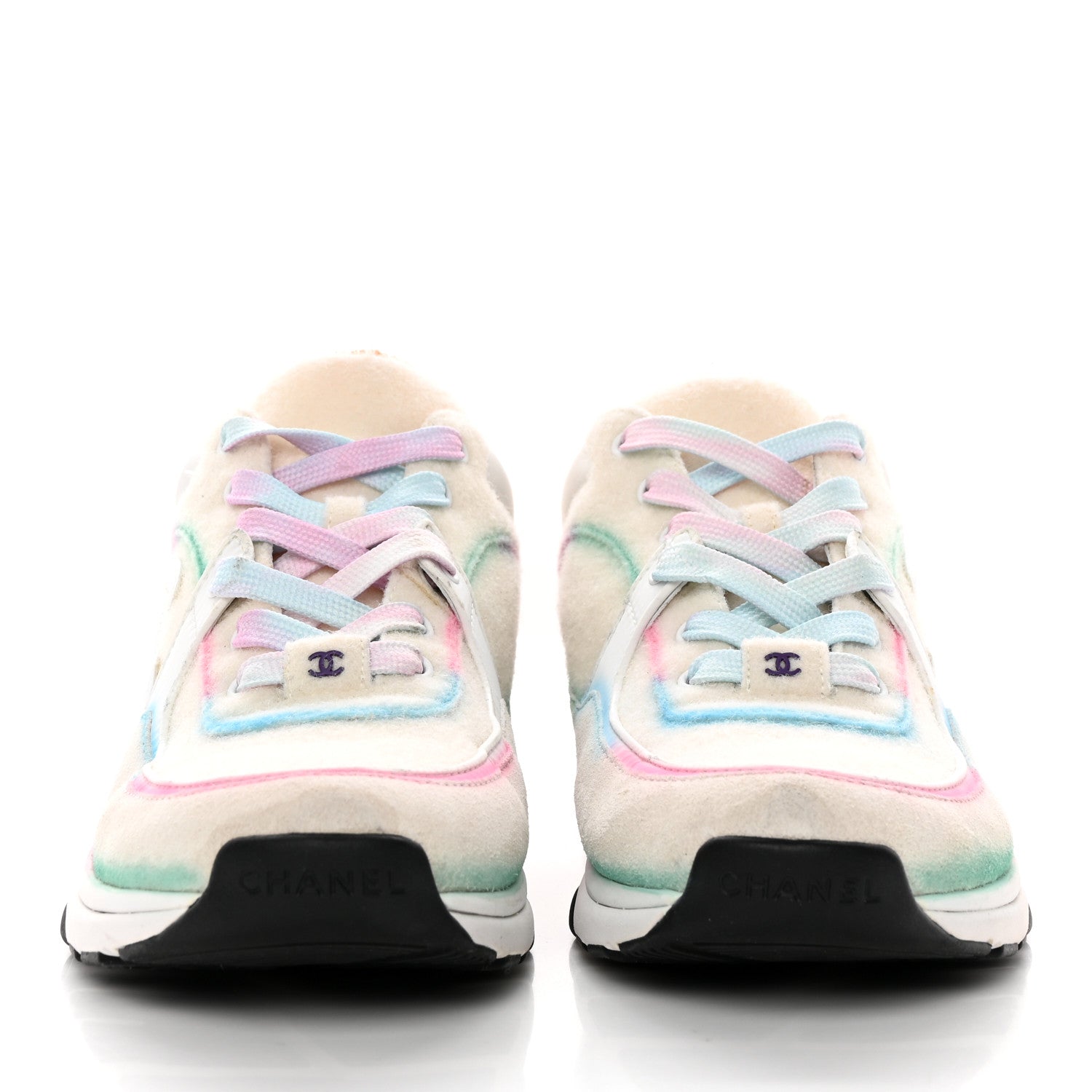 Chanel Wool Suede Calfskin CC Sneakers 38.5 Multicolor 2 of 12