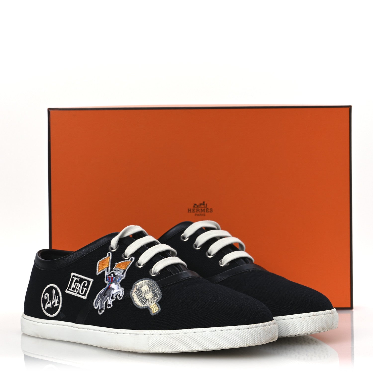 Hermes Canvas Embroidered Innocent Sneakers 38 Black 12 of 12